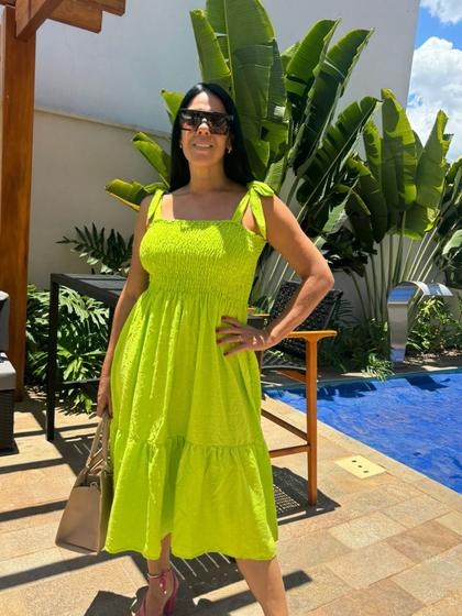 Imagem de Vestido Plus Size Midi Com Alça Laço E Lastex No Busto Moda Verão