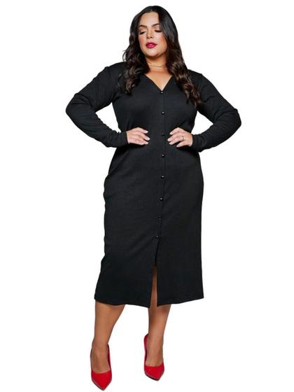 Imagem de Vestido Plus Size Midi Manga Longa Tubinho de Botão Elegante