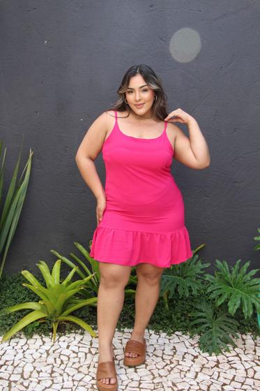 Imagem de Vestido Plus Size Verão Curto Babado Ciganinha Colado Tubinho Alça Regata Ajustável Tendência