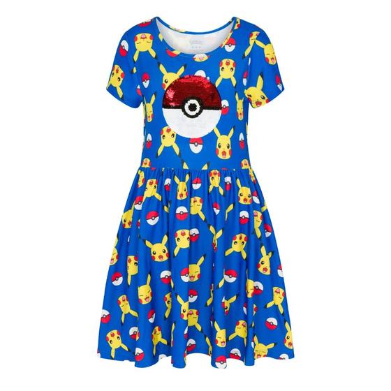 Imagem de Vestido Pokémon Girl com lantejoulas de Pikachu azul tamanho 4-16