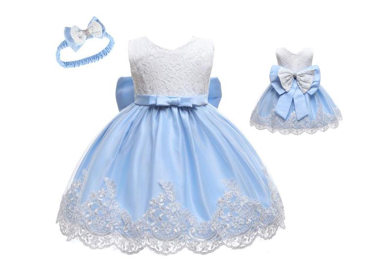 Imagem de Vestido Princesa Bebê  Azul Renda Estruturada Luxo  Tam 1 ano
