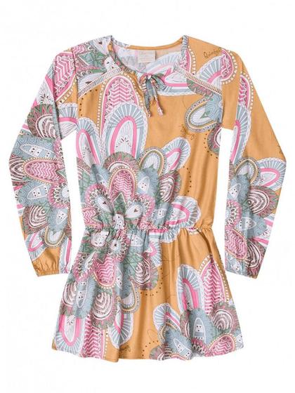 Vestido Quimby Infantil Longa em Tecido Mostarda Menor preço em Vestido Quimby Infantil Longa em Tecido Mostarda