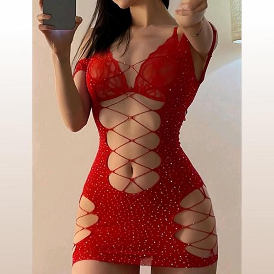 Imagem de Vestido Rebeca Vermelho Com Strass Tam Único