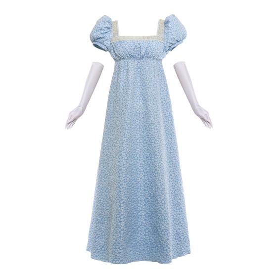 Imagem de Vestido Regency Mikan Tsumiki Empire, cintura floral, azul, XXL, feminino