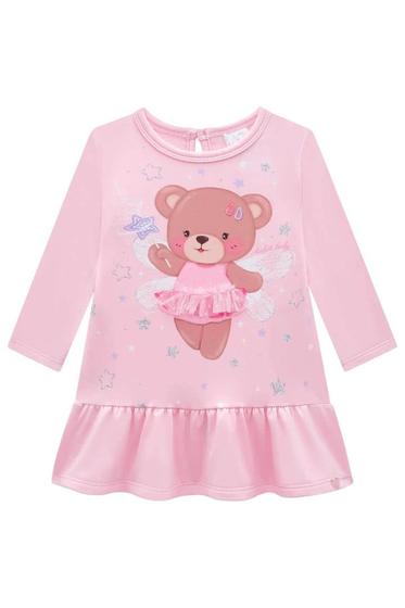 Imagem de Vestido Roupa Infantil Menina Manga Comprida Delicado Ursinha Moda Inverno Quentinho Kukiê