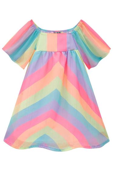 Imagem de Vestido Roupa Menina Chiffon Brilho Colorido Magas Curtas Delicado Fashion Moda Verão Kukiê