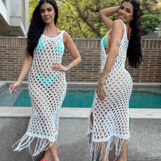 Imagem de Vestido Saída de Praia Longo Fenda Tricot Moda Praia Priscina