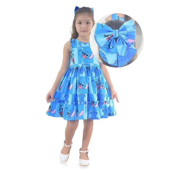 Imagem de Vestido Stitch e Angel Azul Mini Fashionista + Laço Cabelo