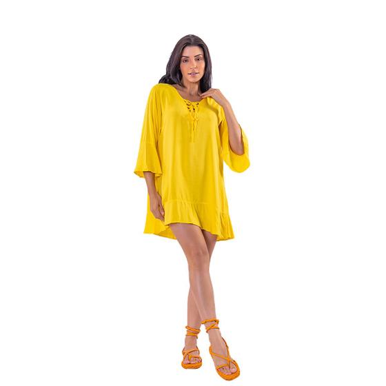 Vestido Suzane Gal em Viscolinho - Amarelo - La Femmina Imagem de Vestido Suzane Gal em Viscolinho - Amarelo