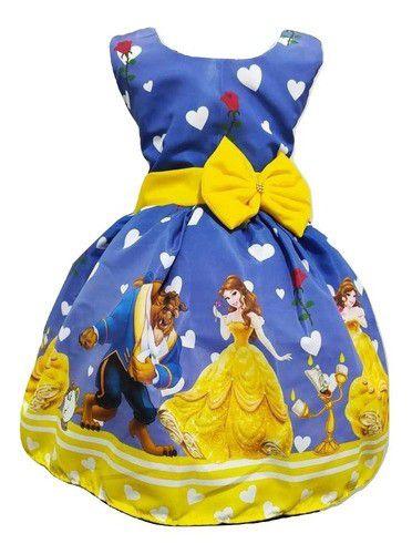 Imagem de Vestido Temático Infantil A Bela E A Fera Azul c/ Amarelo