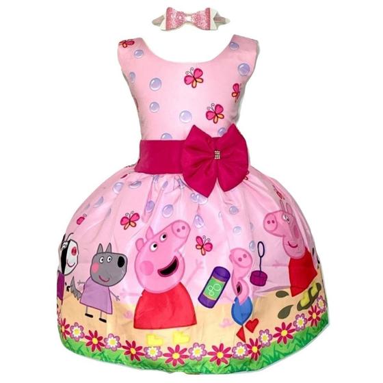Imagem de Vestido Temático Infantil Porquinha Pig Regata Luxo