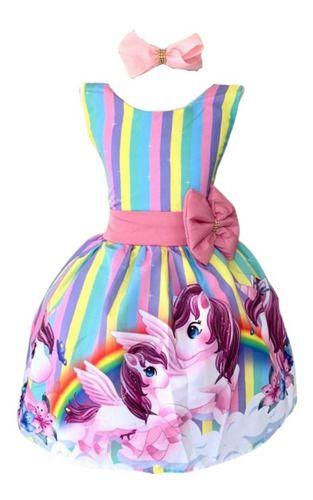 Imagem de Vestido Temático Infantil Unicórnio Luxo E Regata