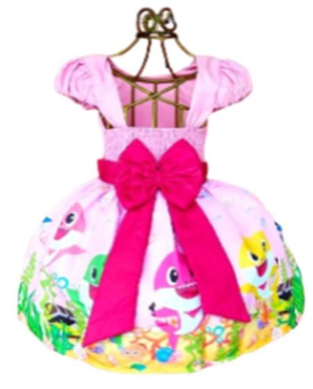 Imagem de Vestido Temático Infantl Baby Shark Rosa Pérola