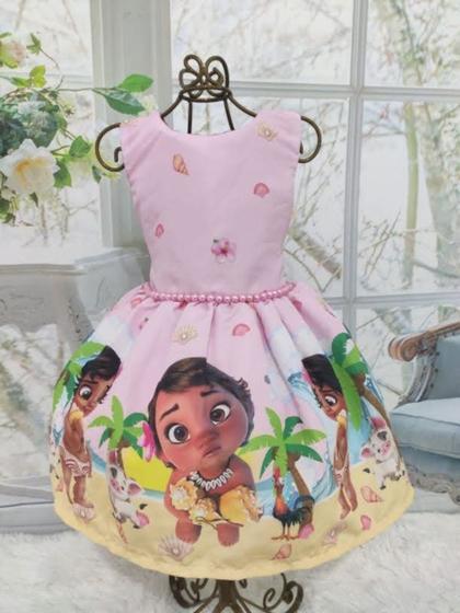 Vestido Infantil Moana Baby Luxo Princesas Renda e Pérolas - Rosa Charmosa  Atacado