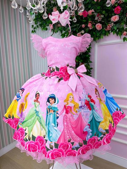 Imagem de Vestido Tematicos Luxo Princesas Rosa Manga Tule Luxo