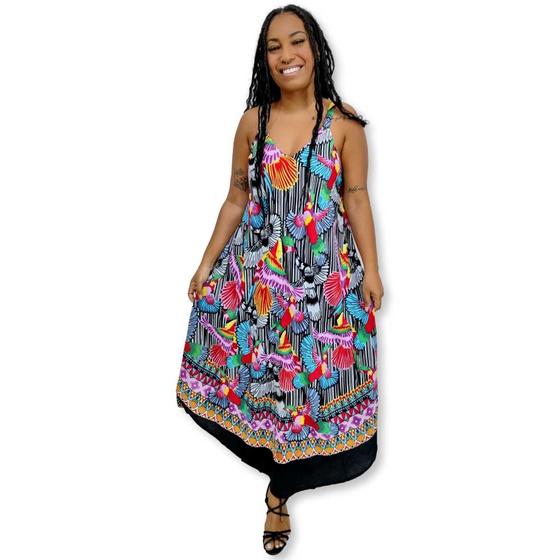 Imagem de Vestido Trapézio Indiano Alça Estampado Tucano e Natureza