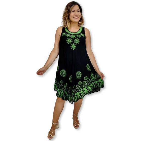 Imagem de Vestido Trapézio Regata Batik e Bordado Plus Size 1294