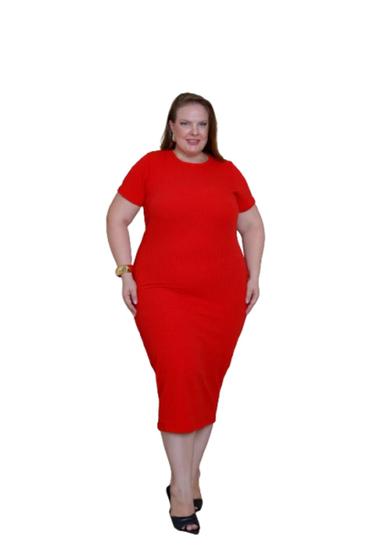 Imagem de Vestido Tubinho Midi Manga Curta Plus Size