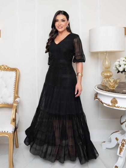 Vestido Midi Vestido Preto Com Renda Longo Renda Longo Vestido