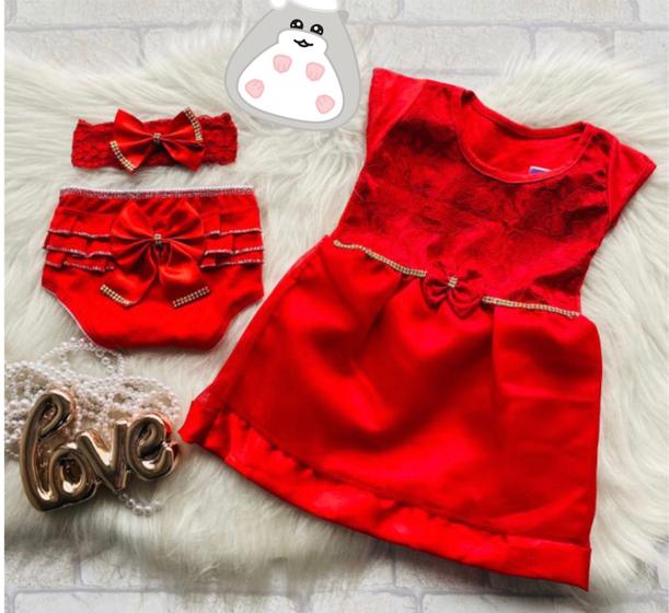 Imagem de Vestido vermelho festa de bebê menina kit