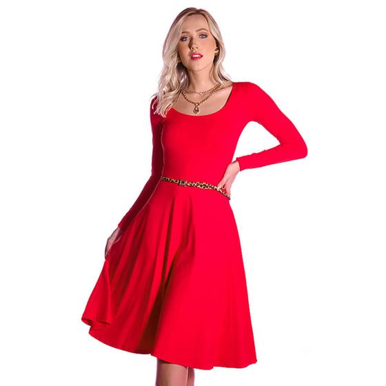 Imagem de Vestido Vermelho Manga Longa Decote Redondo