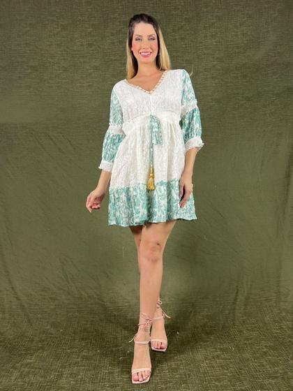 Imagem de Vestido viscose curto manga longa bordado com babado MHI383
