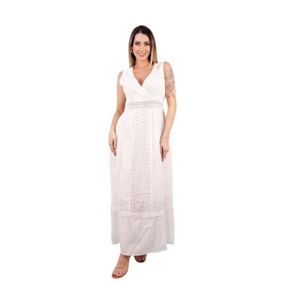 Imagem de Vestido Viscose Longo Alça Larga Bordado Branco MHI437