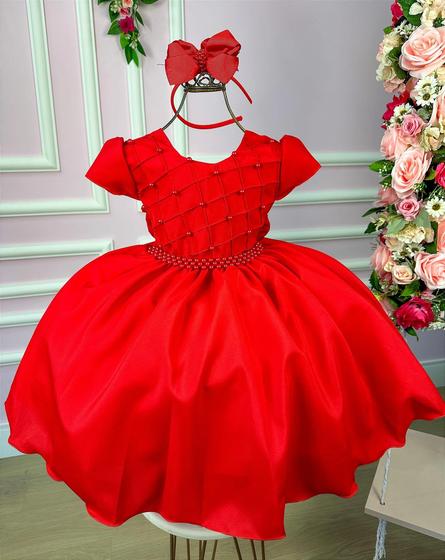 Imagem de Vestido Ysa Kids Vermelho Peito Perolas