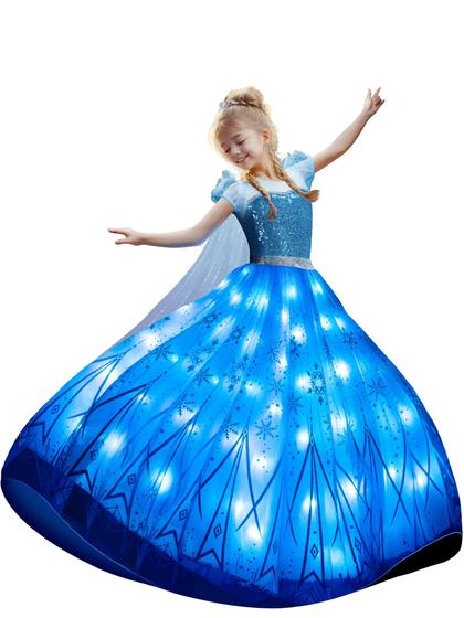 Imagem de Vestidos de princesa UPORPOR para meninas Fantasia iluminada de Halloween para meninas, Natal, criança, princesa, roupas de vestir para meninas de 2 a 10 anos, vestido de princesa, 120 azul