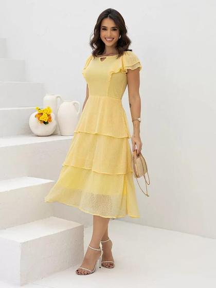 Fascinius Vestido Simples Amarelo Viscose Vestidos Amarelo Curto