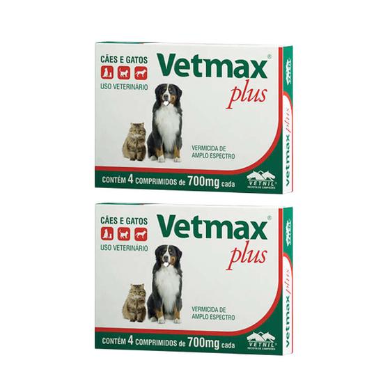 Imagem de Vetmax Plus 700mg Vetnil 4 comp. Cães e Gatos Kit com 2