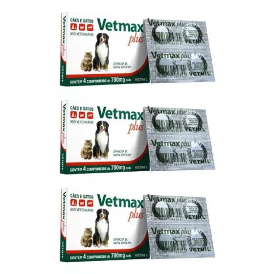 Imagem de Vetmax Plus Vermífugo Cachorro 4 Comprimidos - Kit 3 Caixas