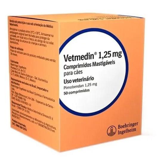 Vetmedin 1,25 mg pote com 50 comprimidos mastigaveis Boehringer
