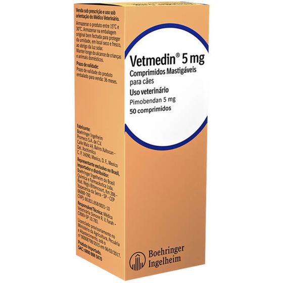 Vetmedin 5MG caixa com 50 comprimidos Merial Farmácia Pet