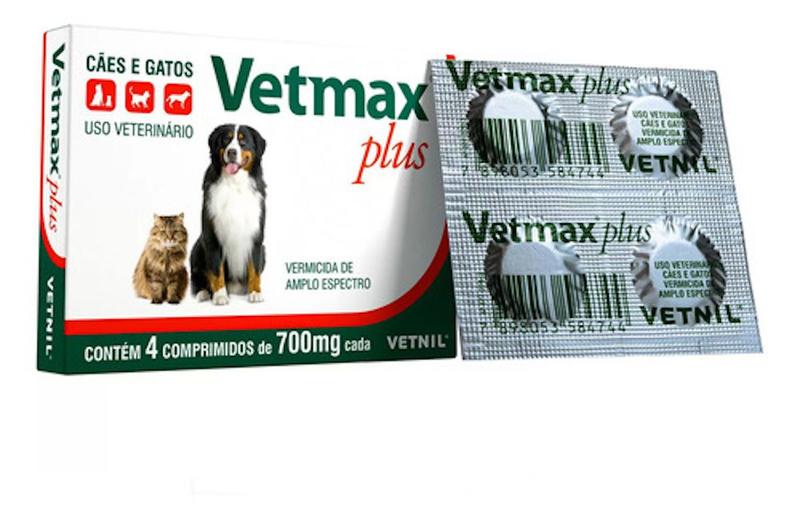 Imagem de VETNIL Vermífugo Vetmax Plus 700 Mg 4 Comprimidos