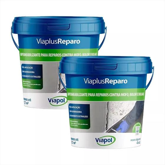 Imagem de Viaplus Reparo Rodapé Argamassa Impermeabiliza 4kg - Kit 2