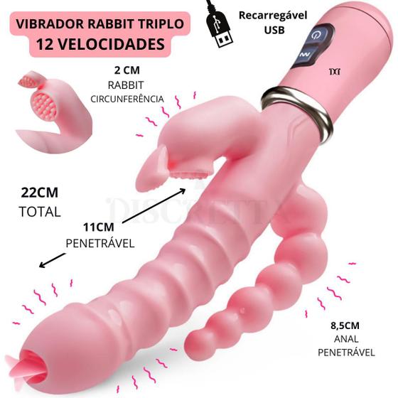 Imagem de Vibrador 3 em 1 Estimulação Triplo Recarregável USB Rabbit Ponto G Clitoris Anal