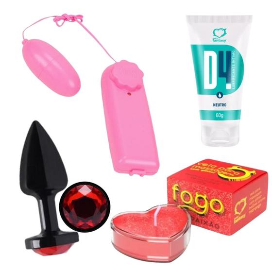 Imagem de Vibrador bullet + plug anal p + lubrificante d4 + vela de massagem