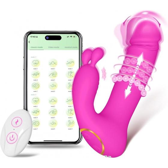 Imagem de Vibrador com Anel Vai e Vem e Estimulador Rabbit com Controle e Aplicativo
