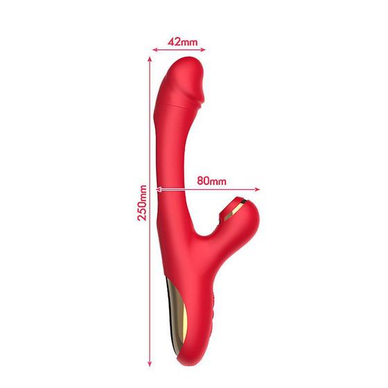 Imagem de Vibrador de Ponto G com Sugador de Clitóris e Dedilhar Leny - Vermelho