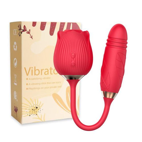 Imagem de Vibrador Duplo Vai E Vem E Sugador De Clítoris  Rosa Telescopic Vibrator