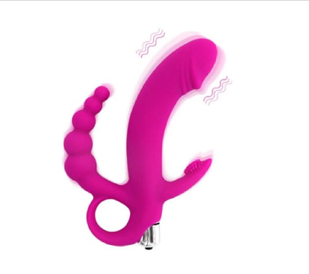 Imagem de Vibrador Feminino com Glande 3 em 1 - Vibrador, Estimulador de Clitóris e Plug Anal