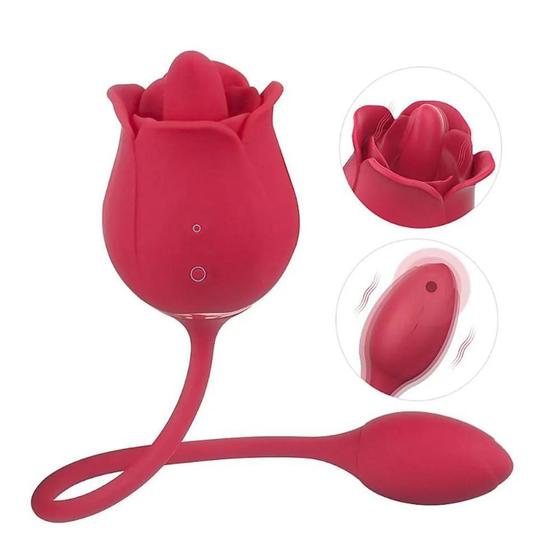 Imagem de Vibrador Feminino Estimulador Duplo de Clitóris com Língua em Formato de Rosa Recarregável