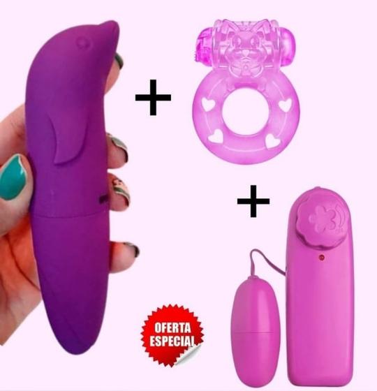 Imagem de Vibrador Feminino Ponto G + Bullet Cápsula Controle + Anel Peniano Com Vibro Retardante SEX SHOP