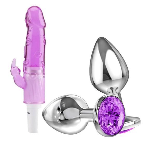 Imagem de Vibrador Feminino Ponto G Clítores Rabbit Jelly + Plug Anal