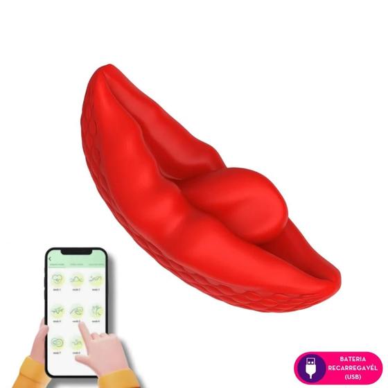 Imagem de Vibrador por Aplicativo Formato de Boca Recarregável 9 Modos