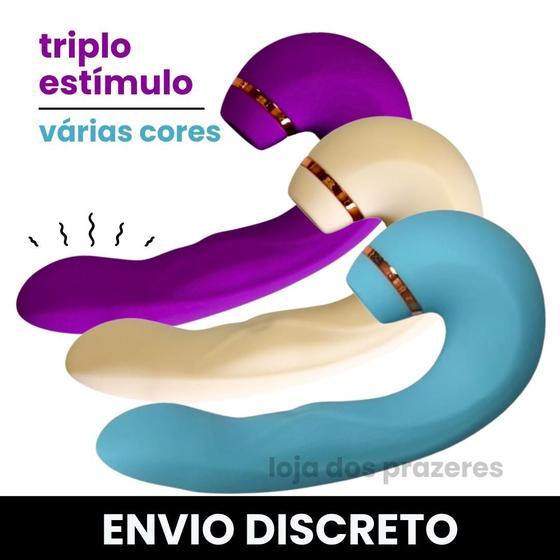 Imagem de Vibrador Sugador Clitóris Pulsador  Ponto G Estimulador Feminino Massageador SexShop Triplo 3 em 1