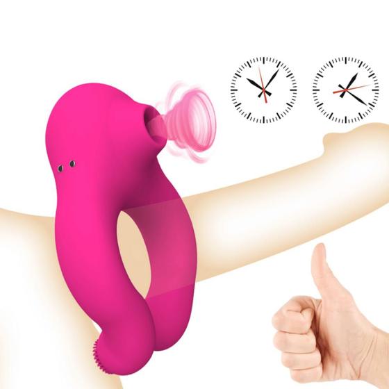 Imagem de Vibrador Sugador com Anel Peniano Estimulador Pênis Clitóris Retarda Ejaculação Casal