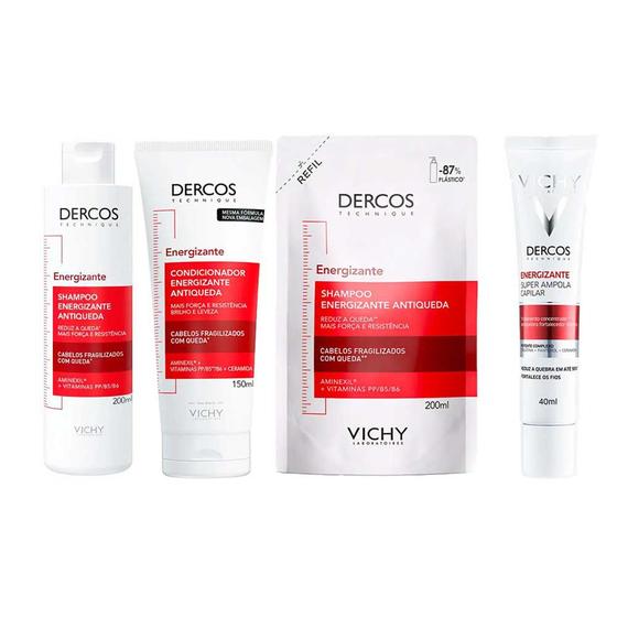 Imagem de Vichy Dercos Energizante Kit - Shampoo + Condicionador + Shampoo Refil + Ampola