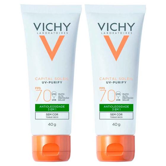 Imagem de Vichy Idéal Soleil Purify Kit com 2 Unidades  Protetor Solar Facial FPS70  40g
